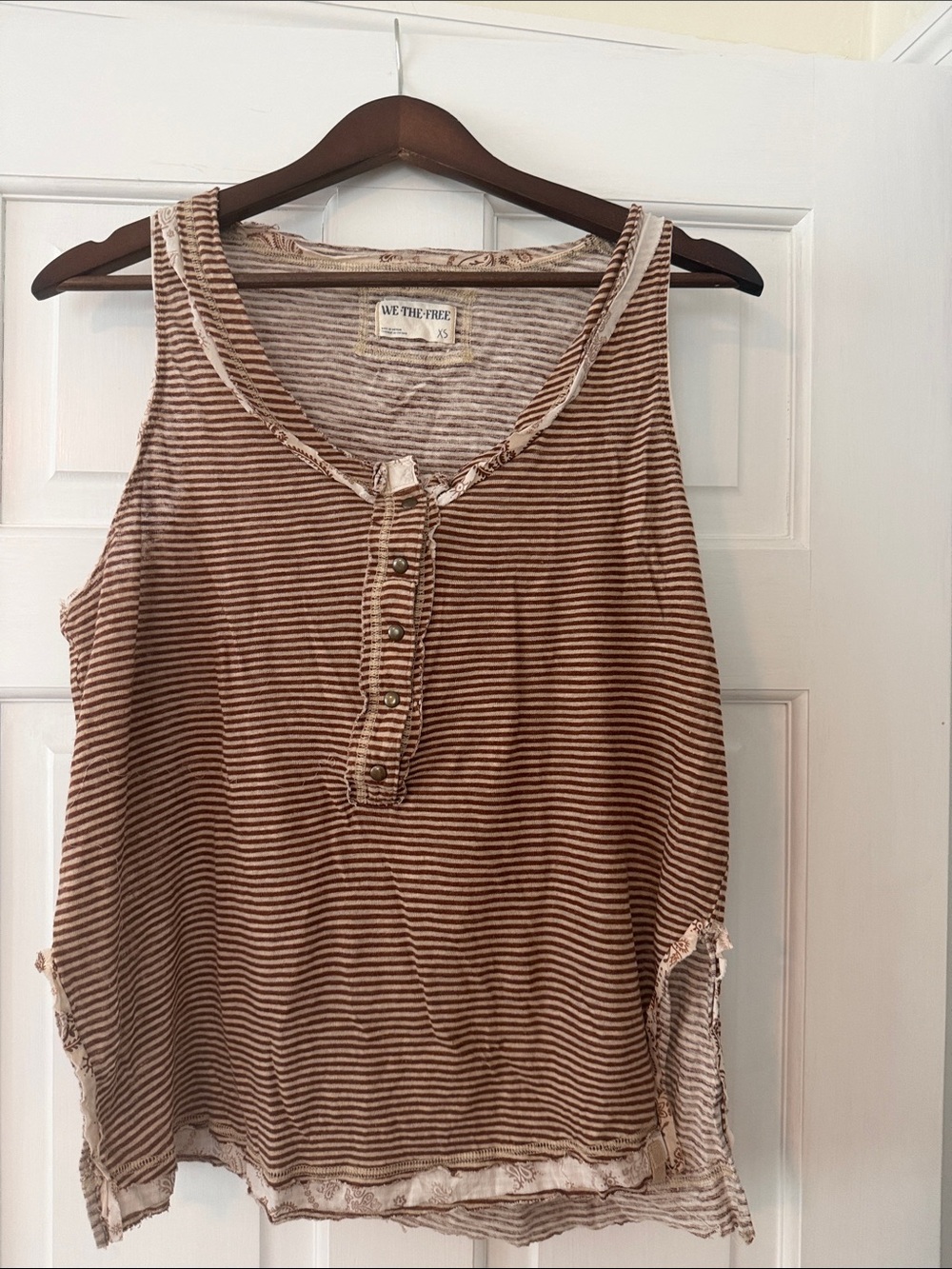 We The Free Brown and Cream Striped Henley Tank Top